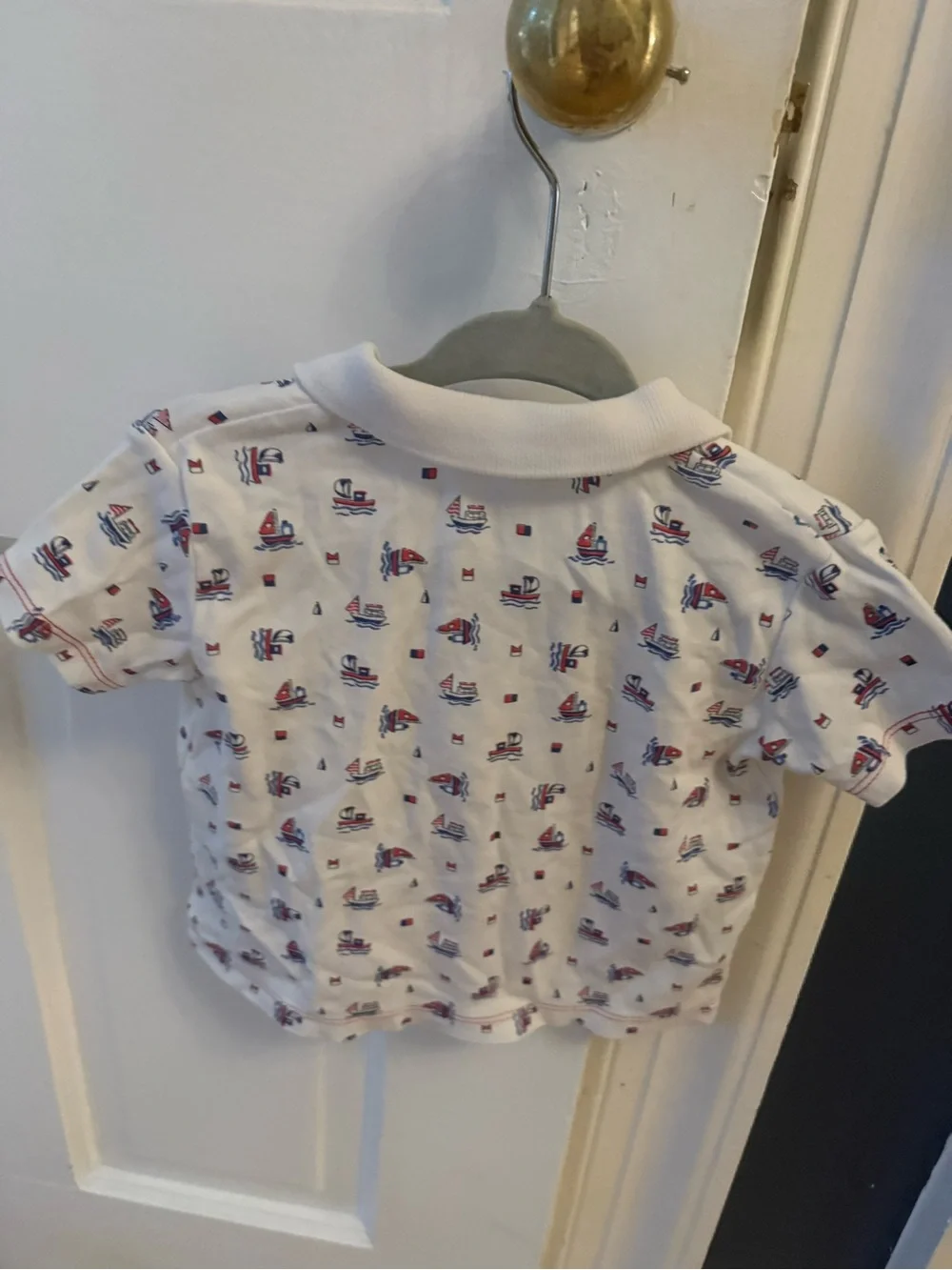 Kissy Kissy White Polo with Red & Blue Nautical Sail Boat Print 9m